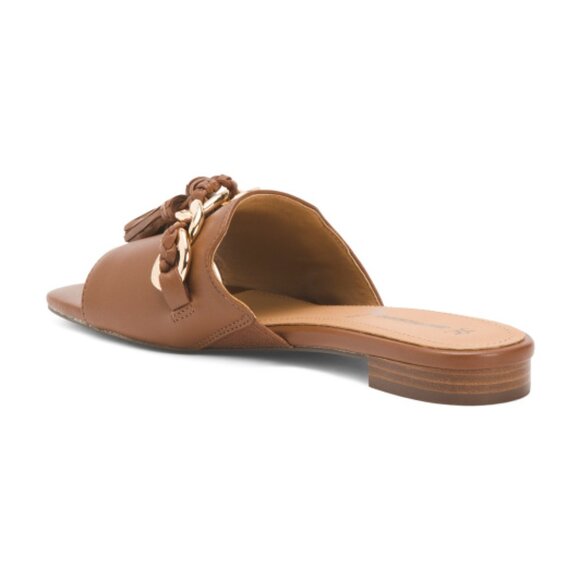 NEW JOHNSTON AND MURPHY Leather Lilly Chain Slide Sandals cognac for women - Picture 3 of 7